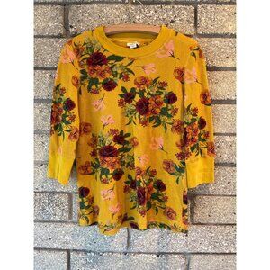 Sundance Yellow Floral Waffle Knit Top With 3/4 Sleeves Size S Made In India